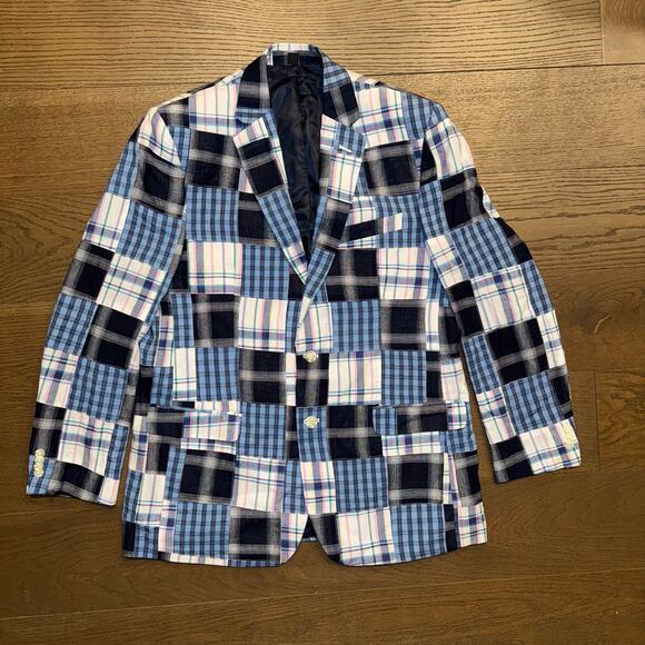 Madras Style Men’s Blazer Made in India 2-button Front Mixed Plaids Size 46